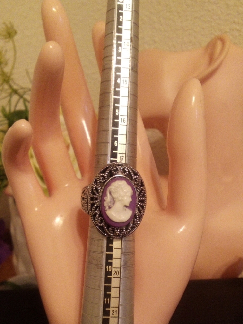 Vintage-Inspired Purple Cameo Silver Ring for Women